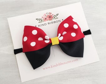 Minnie Mouse Inspired Hair Bow, Disney Minnie Bow Headband, Disney Minnie Birthday Hair Bow, 4Inch Hair Bow, Toddler Hair Bow, Girl Hair bow