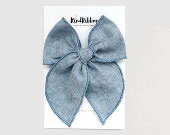 Chambray Linne Rosett • Scrunchie • Knuthårband • Mini Me Håraccessoarer