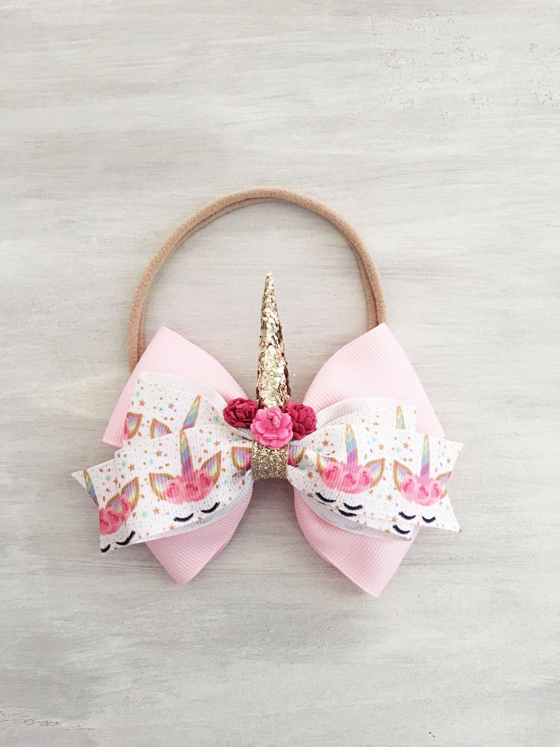Unicorn Hair Bow Pink Unicorn Hair Bow Unicorn Horn Hair Etsy
