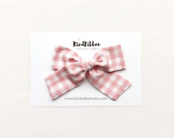 Blush Pink Gingham Hair Bow • Scrunchie • Knot Headband • Mini Me Hair Accessories