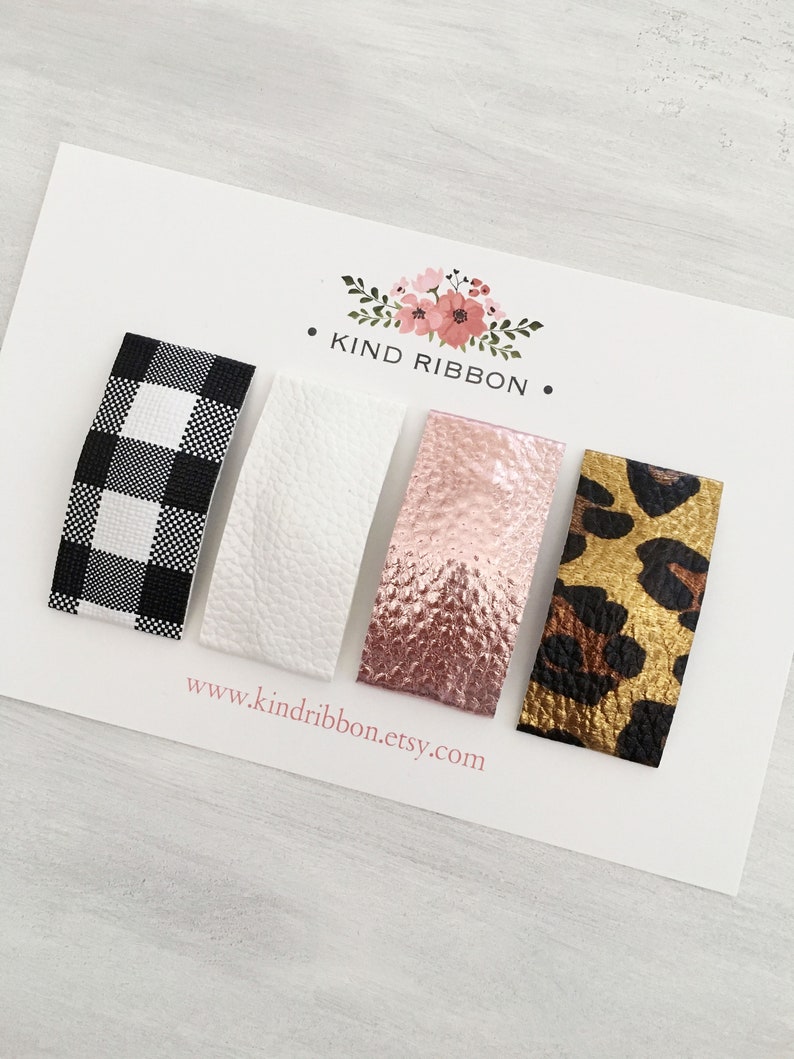 Leather Snap Clips Faux Leather Hair Clip Patterned Snap Etsy