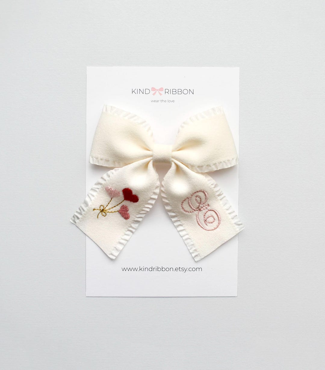Valentine's Day Ruffle Bow - Embroidered Initial Bow - Etsy