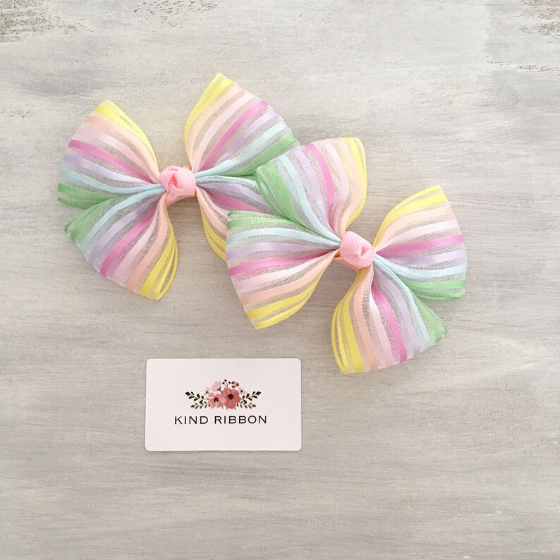 Pastel Rainbow Hair Bow Spring Color Hair Bow Rainbow Hair Etsy