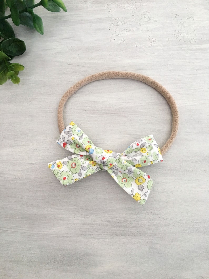 Hand Tied Floral Fabric Hair Bow\u23aeAvailable in 2 Sizes\u23ae Fabric Bow Headband Baby Shower Gift Fabric Bow Clip