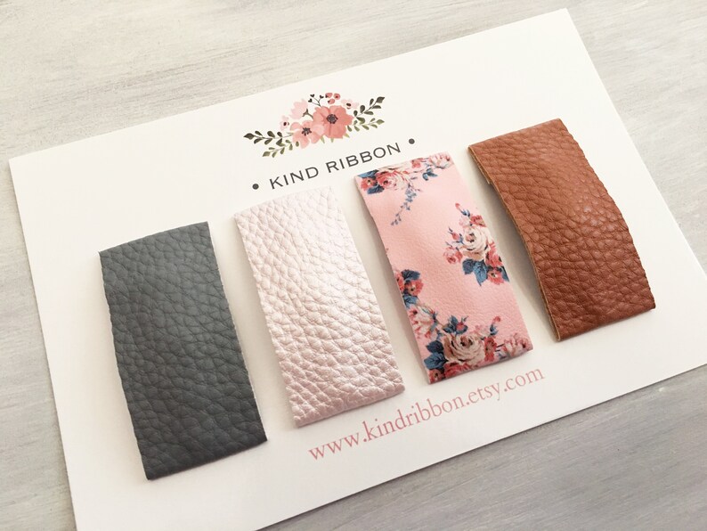 Leather Snap Clips Faux Leather Hair Clip Floral Snap Clip Etsy