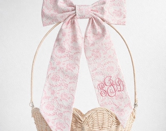 Personalized Bow For Easter Basket, Custom Embroidered Monogram Bow, Nursery Decor
