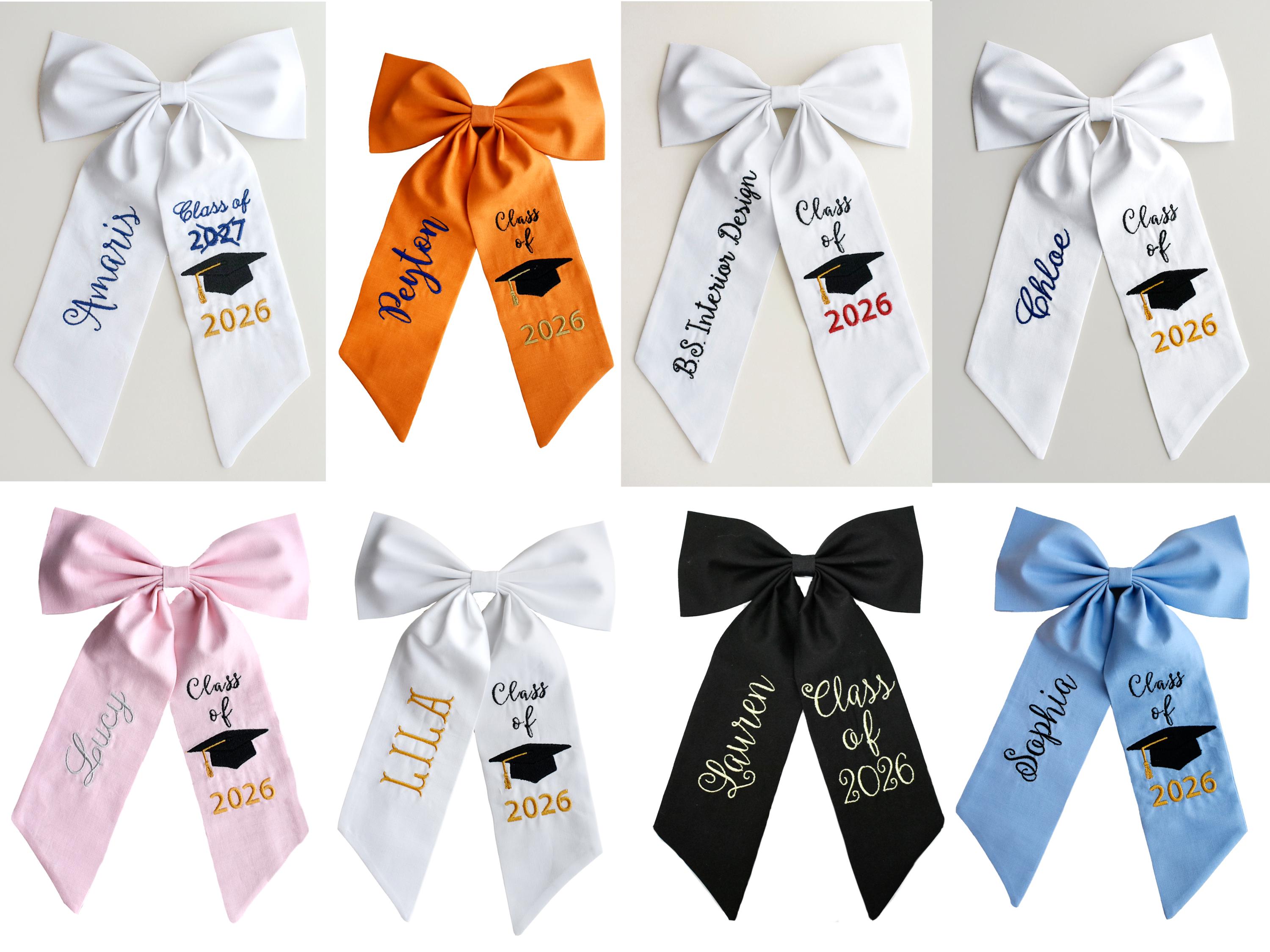 Bow For Graduation Script Personalized Graduation Bow – Custom Embroidered Name, Class of 2026 - Etsy