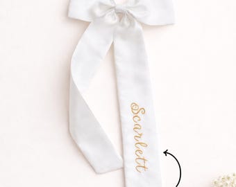 Personalized Satin Bow - Embroidered Name Bow