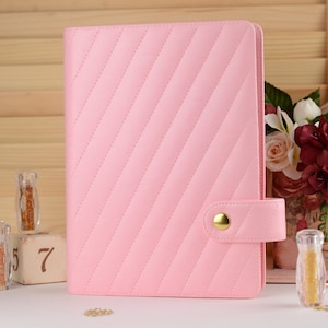 Pink A5 binder planner, quilted agenda cover, refillable diary, planner cover A5, undated planner with planner inserts, 6 ring binder a5