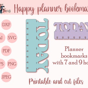 Classic Happy planner bookmark SVG template, disc bound page marker for Happy planner mini, Cricut tabs pattern, today page printable