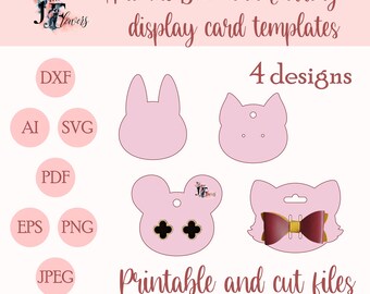 12 Animal Bow and Earring Holder SVG Patterns | Display Card Template cut files for Cricut