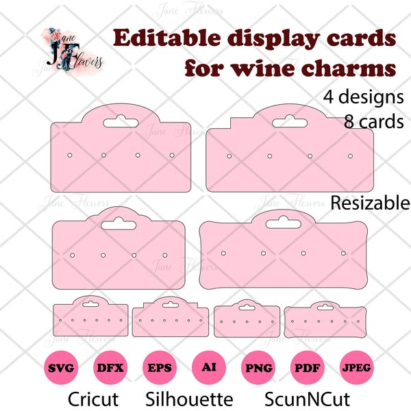 Editable wine charm cards, Wine Ring Holder, Charming Display Card SVG, Template for package wine charms, svg dxf png ai files,