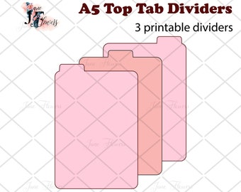 Divisores de pestaña superior A5, páginas divisorias en blanco A5 para Cricut, plantillas de pestañas de página, divisores de planificador SVG, divisores de diario imprimibles en PDF