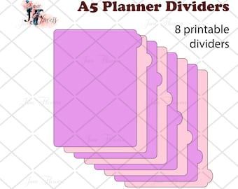 Páginas divisorias con pestañas A5, separadores de planificador A5 para Cricut, plantillas de pestañas, pestañas laterales A5 SVG, separadores de diario imprimibles en PDF