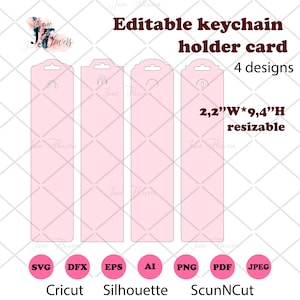 Tarjetas porta llaveros editables / Tarjeta de exhibición con cordón / Plantilla para paquete de llavero / cordón / llavero archivos de corte SVG DXF PNG AI