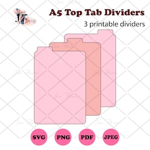 Divisores de abas superiores A5, páginas divisórias em branco A5 para Cricut, modelos de separadores de página, separadores de planejador SVG, separadores de diário em PDF para impressão