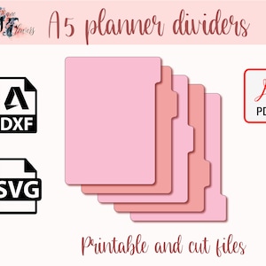 A5 Trennblätter SVG, 5 Register, A5 Register für Cricut, PDF Vorlagen, PDF Druckbare Register