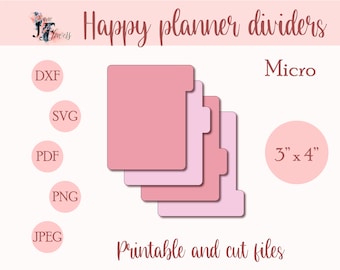 Intercalaires Micro Happy Notes, onglets latéraux Happy planner SVG, pages de séparation, intercalaires à onglets, modèles d'onglets Happy planner, onglets de journal découpés PDF