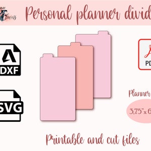 Personal planner divider cut pattern, 3 top tab divider pages, printable planner inserts, SVG dividers for Cricut, top tabs templates SVG