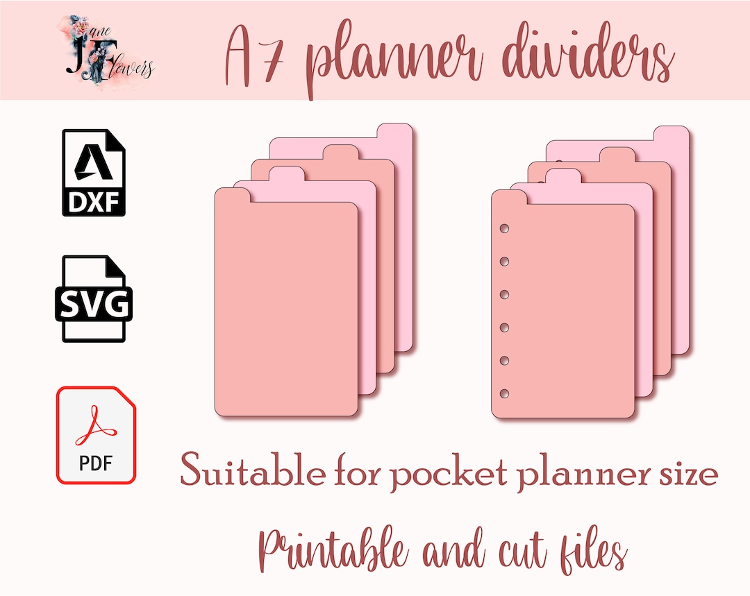 A7 Planner Tabs, A7 Top Tab Dividers Template, 4 Divider Pages, Pocket ...
