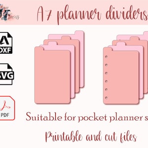 A7 planner tabs, A7 top tab dividers template, 4 divider pages, pocket tabbed dividers, dividers for Cricut, A7 top tabs templates, SVG tabs