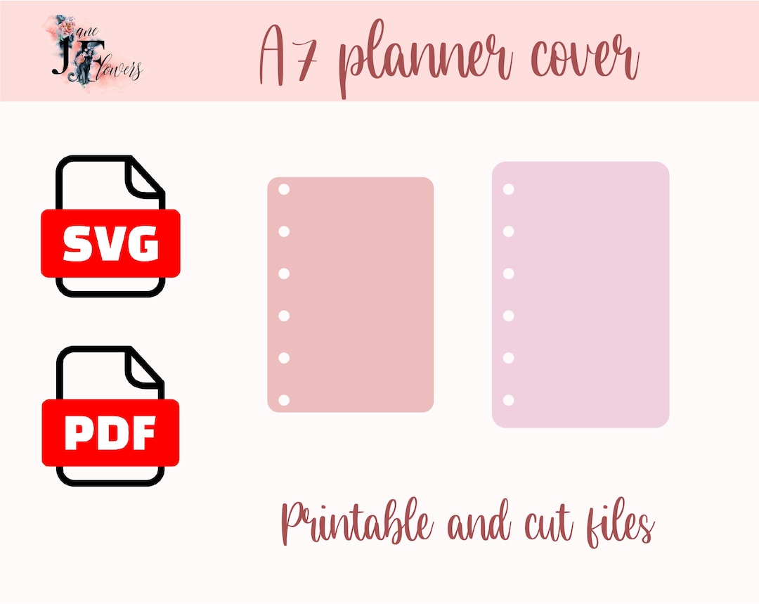A7 Planner Cover Template SVG With Punch Holes, Pink Printable Planner ...