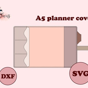DIY minimalist A5 planner cover, faux leather journal cover SVG, planner cover pattern, discbound notebook cover template A5