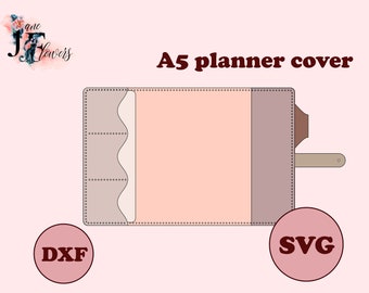 DIY minimalistische A5 planner omslag, kunstleer dagboekomslag SVG, planner omslagpatroon, ingebonden notebook voorbladsjabloon A5