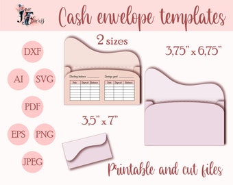 Bonita plantilla de sobre de efectivo SVG, patrón de sobres de presupuesto SVG, sobre de dinero Cricut, presupuesto de efectivo imprimible A6, sobres de ahorro PDF