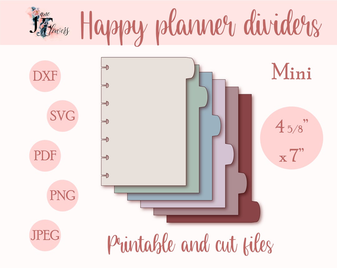 Mini Happy Planner Dividers Templates SVG, 6 Divider Pages for Happy ...