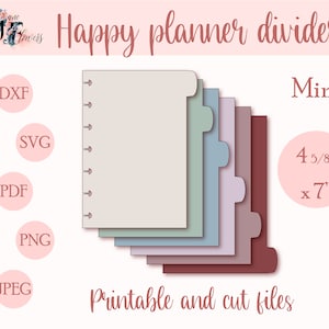 Mini Happy Planner Trennblätter SVG, 6 Trennseiten für Happy mini Kalender, Discgebundene Einlagen für Cricut, druckbare Trennblätter