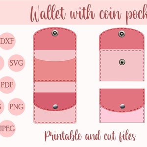 Plantilla SVG de billetera de bolsillo plegable con puntada fácil, monedero de cuero sintético, lindo monedero, patrón de tarjetero, bolso de mano DIY, minimalista