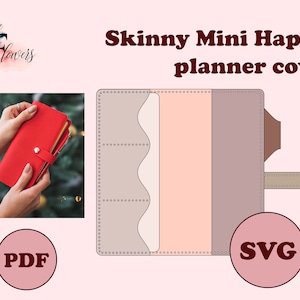 Funda de planificador minimalista DIY Happy para Skinny mini, funda de diario de cuero SVG, patrón de funda de planificador, plantilla de funda de cuaderno con encuadernación en disco