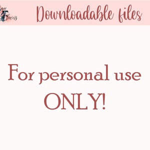 Puede incluir: Un fondo rosa y blanco con el texto "Downloadable files" en fuente cursiva negra. El texto "For personal use ONLY!" est&aacute; en fuente serif roja.