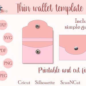 Plantilla de monedero fino, billetera pequeña SVG, patrón minimalista para tarjetero, llavero DIY para tarjetero, manualidades de piel sintética SVG + tutorial