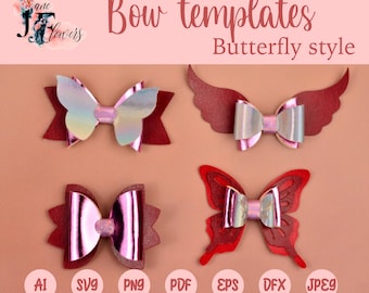 Bow bundle SVG, 4 faux leather hair bow template svg, butterfly bow collection SVG, felt bow SVG, hair bow pattern, bow cut file