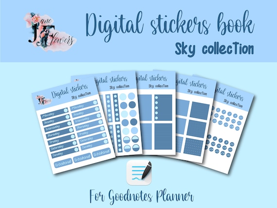 Cute digital stickers book, Goodnotes stickers, sky blue stickers, functional weekly stickers, iPad stickers, digital planner stickers