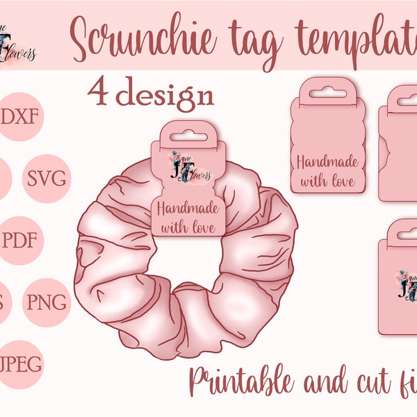 Scrunchie display card template, scrunchie tag SVG, headband holder, handmade packaging, ptintable price tag, hair tie holder, diy scrunchie