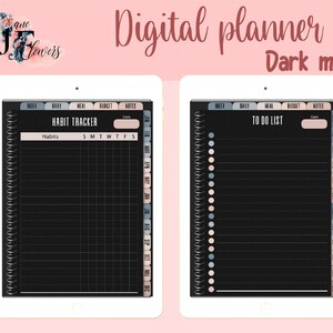 Undated Dark Mode Hyperlinked Digital Planner Start Sunday, Vertical ...