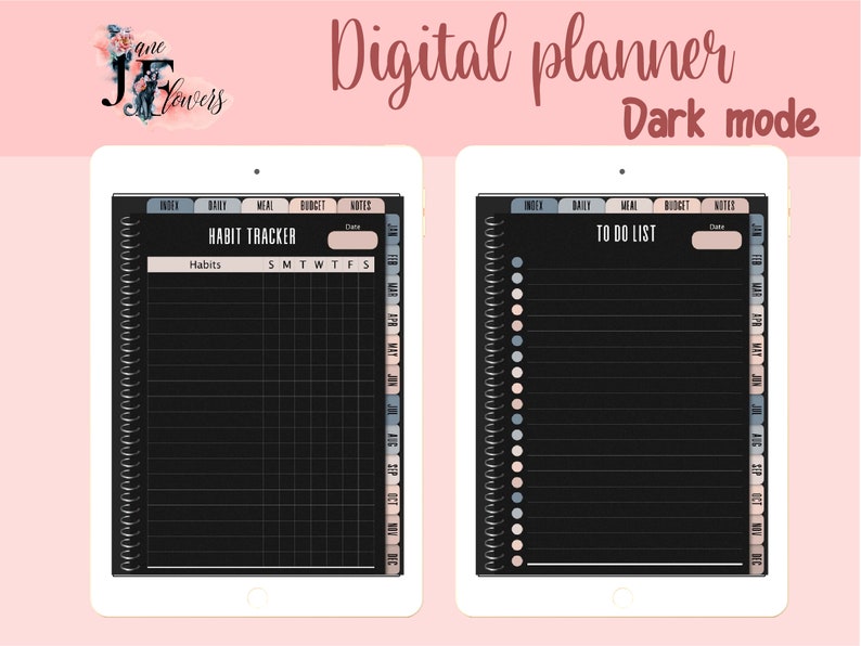 Undated Dark Mode Hyperlinked Digital Planner Start Sunday, Vertical ...