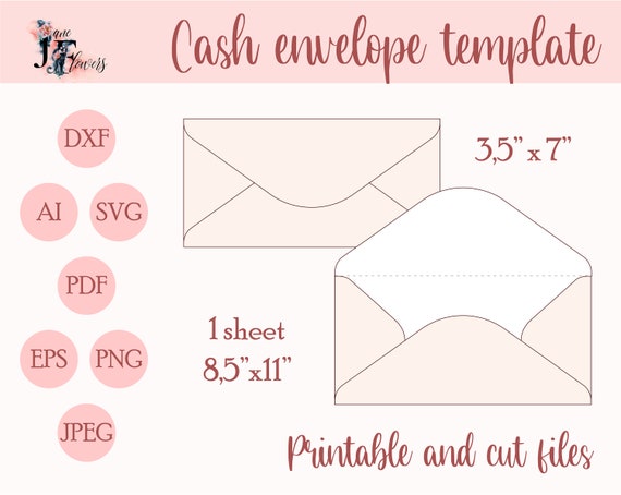 Cute cash envelope template svg, budget envelopes pattern SVG, Cricut money envelope DXF cute A6 printable envelope pdf, envelope download