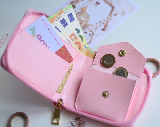 Small Womens Wallet With Coin Pocket Pink Faux Leather Etsy
