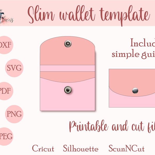 Cute slim wallet SVG template, business card holder pattern, keychain card pouch tutorial, faux leather SVG, leatherette small purse PDF