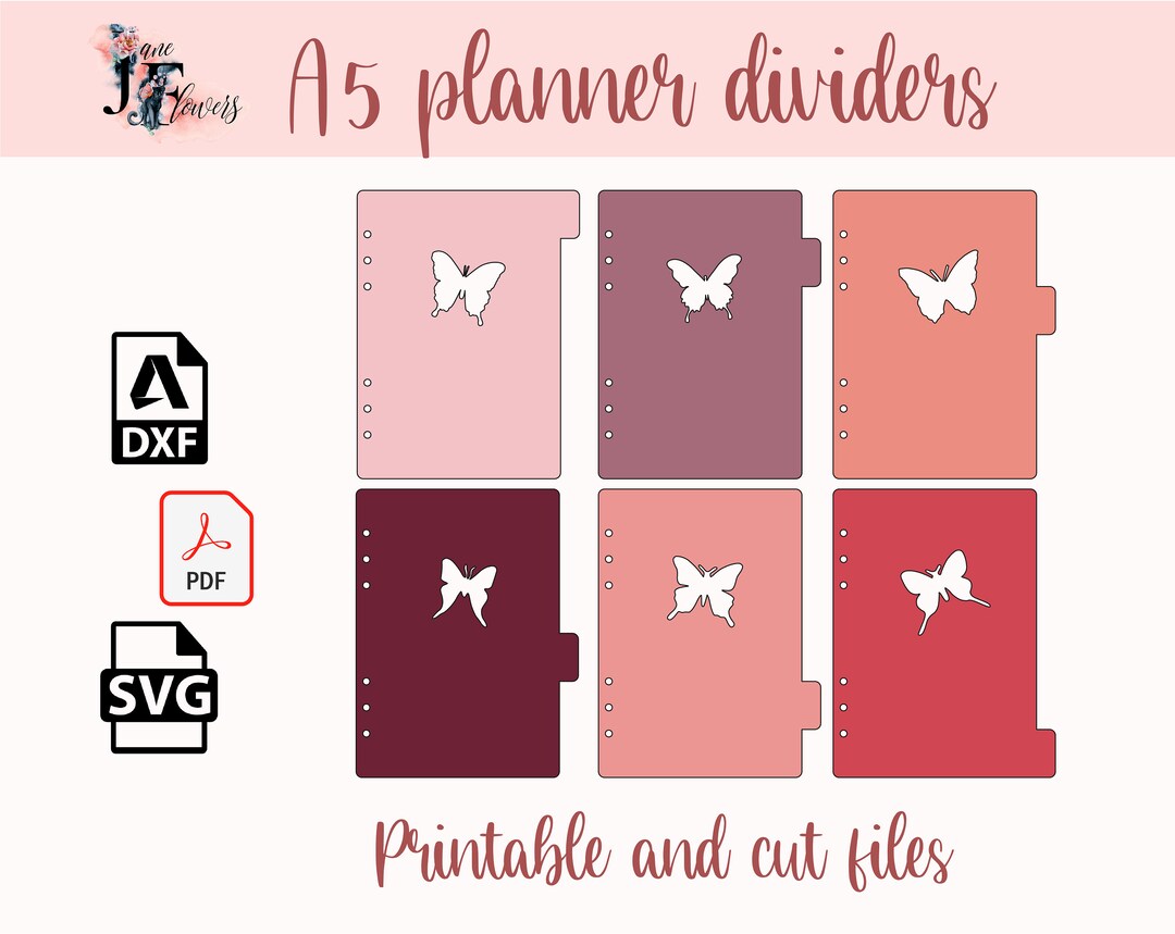 Spring A5 Binder Divider Template Cut File for Cricut, 6 Tab Planner