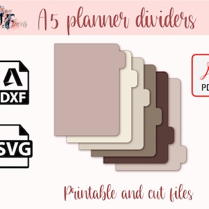 A5 tabbed planner divider pages, 6 binder divider template cut file for Cricut, printable tabs pattern SVG, PDF back to school projects