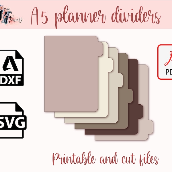 A5 tabbed planner divider pages, 6 binder divider template cut file for Cricut, printable tabs pattern SVG, PDF back to school projects