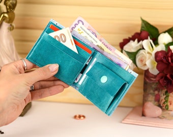 Slim wallet women, cute wallet handmade, bifold wallet with coin purse, small vegan leather wallet, money card holder, gift for mother day