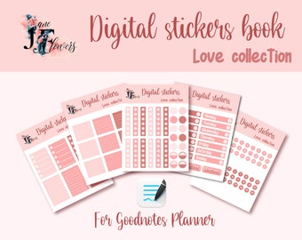 Söt digital klistermärkesbok, Goodnotes-klistermärken, rosa klistermärken, funktionella veckoklistermärken, iPad-klistermärken, digitala planeringsklistermärken