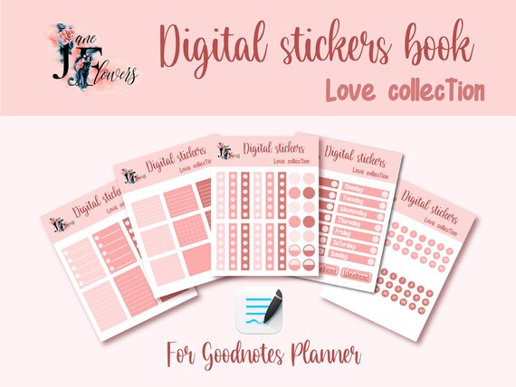 Cute digital stickers book, Goodnotes stickers, pink stickers, functional weekly stickers, iPad stickers, digital planner stickers