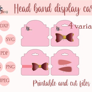Modello di scheda espositiva per fiocchi per capelli in formato SVG, porta fascia per capelli, confezione per fiocchi per capelli in formato DXF, file di taglio, porta mollette per capelli fai da te, PDF stampabile per l'esposizione del prodotto